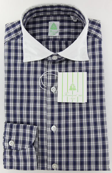 Finamore Napoli Navy Blue Contrast Collar Shirt 16/41