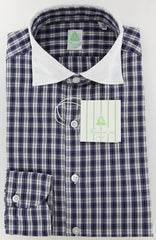 Finamore Napoli Navy Blue Contrast Collar Shirt 16/41