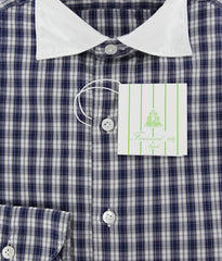 Finamore Napoli Navy Blue Contrast Collar Shirt 16/41