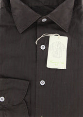 Finamore Napoli Brown Striped Cotton Plain Weave Shirt L/L
