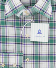 Finamore Napoli Green White, Purple, Beige Plaid Shirt 15.75/40