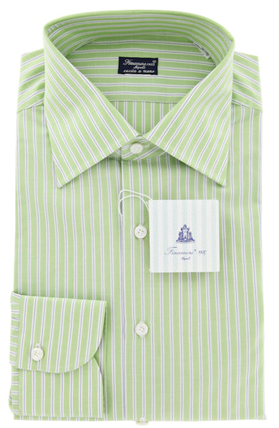 Finamore Napoli Green White, Blue Striped Shirt - Slim Fit - 16/41