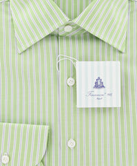 Finamore Napoli Green White, Blue Striped Shirt - Slim Fit - 16/41
