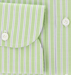 Finamore Napoli Green White, Blue Striped Shirt - Slim Fit - 16/41