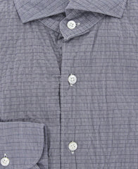 Finamore Napoli Blue Plaid Cotton Plain Weave Shirt 16/41