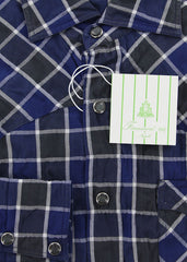 Finamore Napoli Blue Plaid Cotton Casual Shirt -Extra Slim Fit- 16