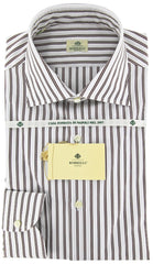 Luigi Borrelli Dark Brown Striped Shirt - Extra Slim - 17/43 - (GB2807)