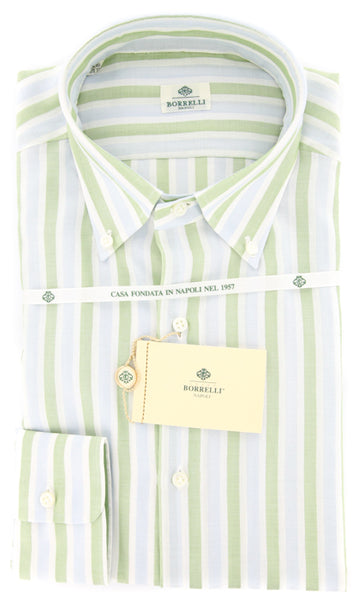 Luigi Borrelli Green Striped Shirt - Slim - 15/38 - (DR461RALPH)