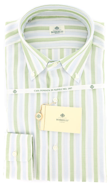 Luigi Borrelli Green Striped Shirt - Slim - 16/41 - (DR461RALPH)