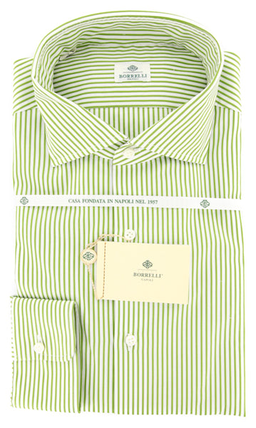 Borrelli Green Striped Shirt - Extra Slim - 17/43 - (EV5137NANDO)