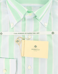 Luigi Borrelli Green Striped Shirt - Slim - 15.5/39 - (DR1581OVIDIO)