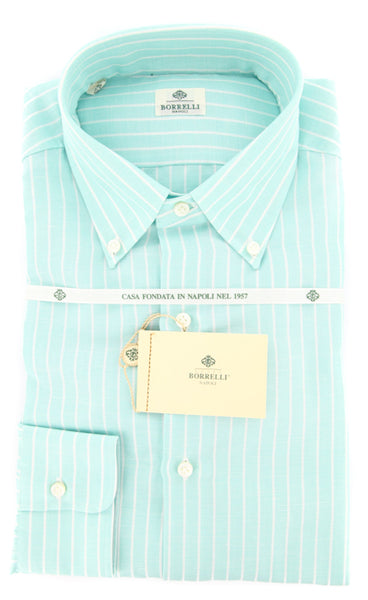 Luigi Borrelli Green Striped Shirt - Slim - 15.75/40 - (DR457RALPH)
