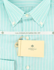 Luigi Borrelli Green Striped Shirt - Slim - 17/43 - (DR457RALPH)
