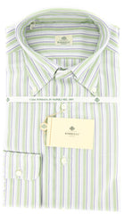 Borrelli Green Button Down Collar Plain Weave Shirt - Slim Fit - 15/38