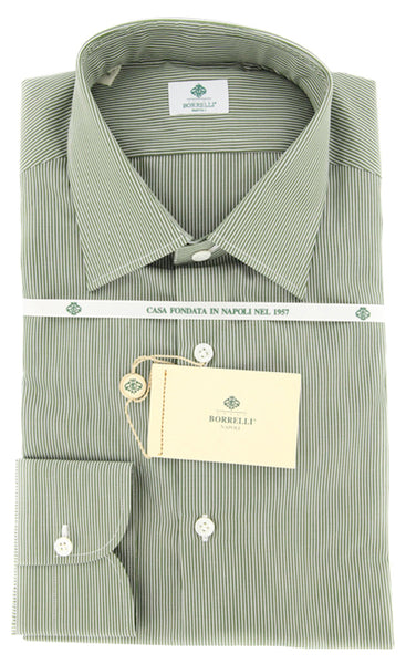 Luigi Borrelli Olive Green Striped Shirt - Extra Slim - (GB5918) - Parent