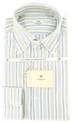Luigi Borrelli Green Striped Cotton Shirt - Slim - 16/41 - (GB5924)