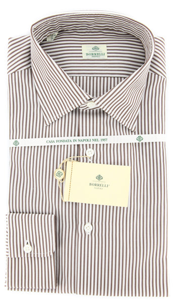 Luigi Borrelli Brown Striped Cotton Shirt 16/41