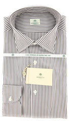 Luigi Borrelli Brown and White Striped Cotton Shirt 15.5/39