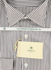 Luigi Borrelli Brown and White Striped Cotton Shirt 15.5/39