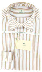 Luigi Borrelli Brown Medium Spread Collar Striped Cotton Shirt 16/41