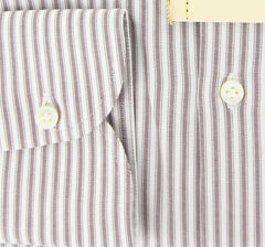Luigi Borrelli Brown Striped Medium Spread Shirt -Slim Fit - 17.5/44