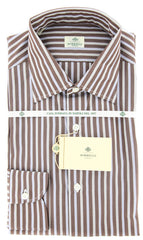 Borrelli Brown Striped Cotton Shirt - Medium Sprad Collar -  15.75/40
