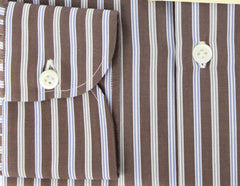 Borrelli Brown Striped Cotton Shirt - Medium Sprad Collar -  15.75/40