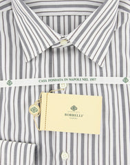 Luigi Borrelli Gray Brown White Striped Cotton Plain Weave Shirt  17/43
