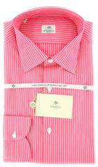 Luigi Borrelli Pink and White Striped Shirt - Medium Spread - 16/41