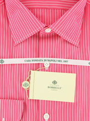 Luigi Borrelli Pink and White Striped Shirt - Medium Spread - 16/41