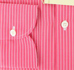 Luigi Borrelli Pink and White Striped Shirt - Medium Spread - 16/41