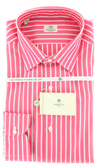 Luigi Borrelli Pink and White Striped Cotton Shirt 15/38