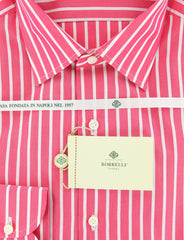 Luigi Borrelli Pink and White Striped Cotton Shirt 15/38