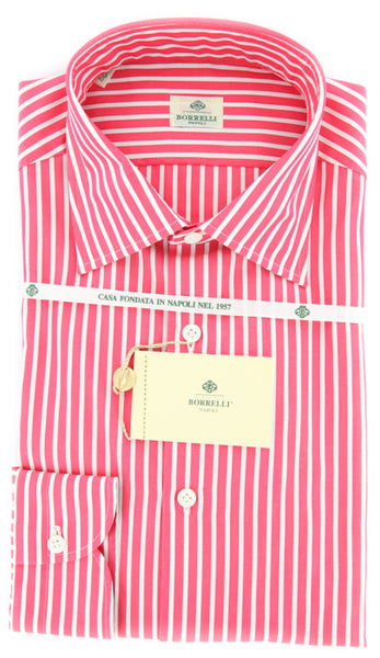Luigi Borrelli Pink and Burgundy Striped Shirt - Extra Slim - 15.75/40