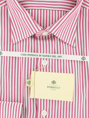 Borrelli Pink, White and Burgundy Striped Shirt - Extra Slim - 15.75/40
