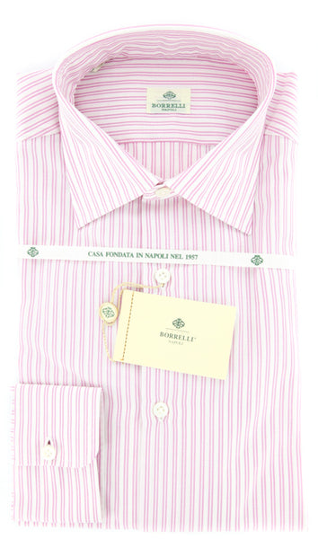 Borrelli Pink Striped Shirt -Fancy Weave Medium Spread Collar- 15.75/40