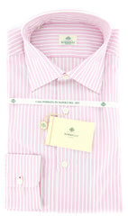 Borrelli Pink Striped Shirt -Fancy Weave Medium Spread Collar- 15.75/40