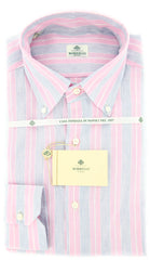 Luigi Borrelli Pink and Light Blue Striped Shirt 16.5/42