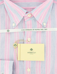 Luigi Borrelli Pink and Light Blue Striped Shirt 16.5/42