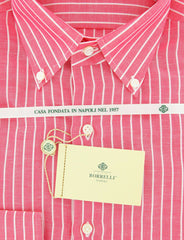 Luigi Borrelli Red Plain Weave with Natural Slubs Shirt  15.75/40