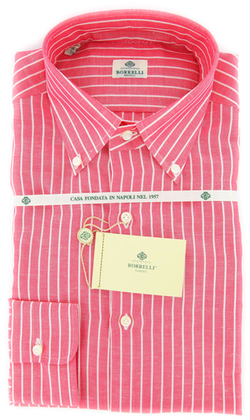 Borrelli Red Plain Weave with Natural Slubs Shirt - Slim Fit - 16.5/42