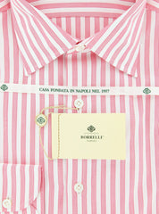 Luigi Borrelli Red Medium Spread Striped Cotton Shirt 15.75/40