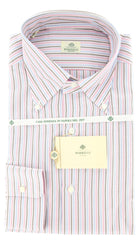 Luigi Borrelli Pink, Light Blue and Brown Striped Shirt 18/45