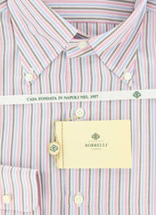 Luigi Borrelli Pink, Light Blue and Brown Striped Shirt 18/45