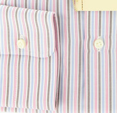 Luigi Borrelli Pink, Light Blue and Brown Striped Shirt 18/45