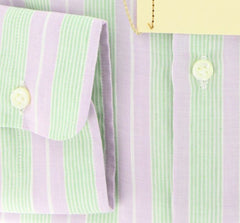 Borrelli Lavender Purple White, Green Striped Cotton Shirt 15.75/40