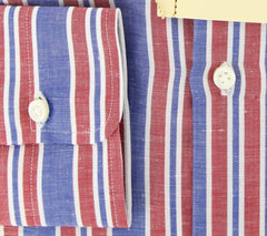 Luigi Borrelli Red White, Blue Striped Cotton Shirt 17/43