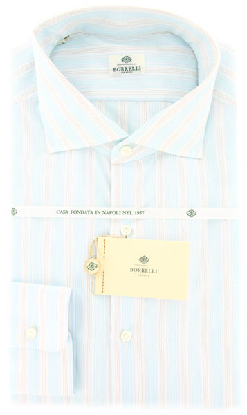 Borrelli Light Blue and Beige Striped Shirt - Extra Slim Fit - 17/43