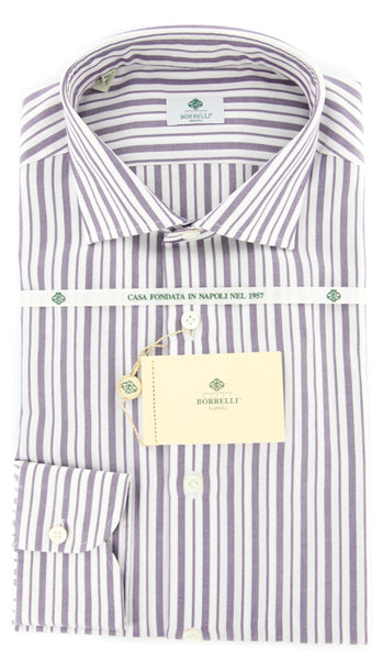 Borrelli Purple and White Striped Shirt - Extra Slim Fit - 15.5/39
