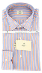 Luigi Borrelli Light Blue and Orange Stripe Shirt - Slim Fit - 15.75/40